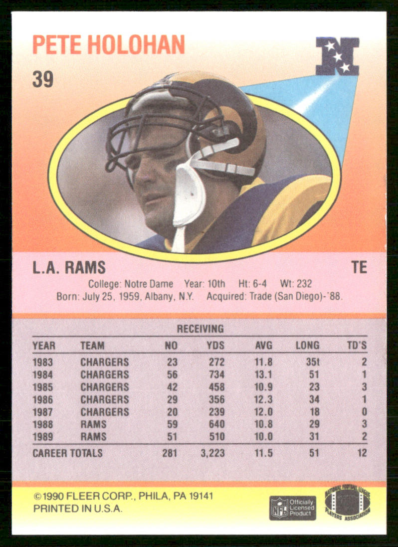 Pete Holohan 1990 Fleer #39 Los Angeles Rams
