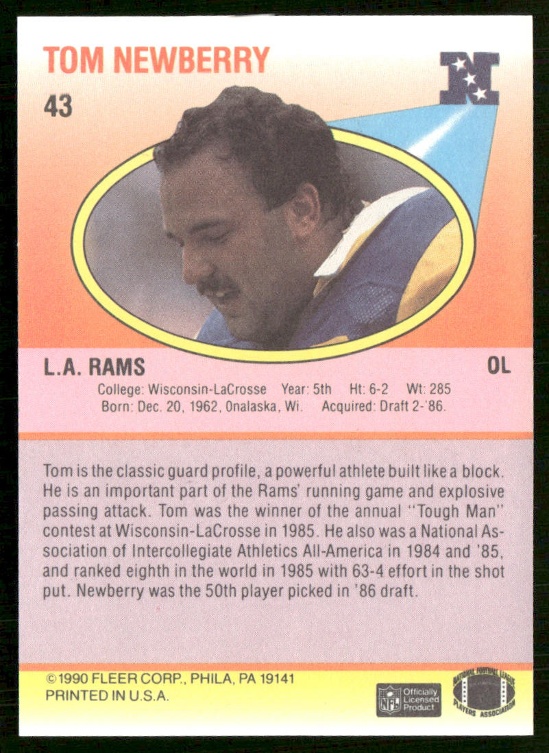 Tom Newberry 1990 Fleer #43 Los Angeles Rams
