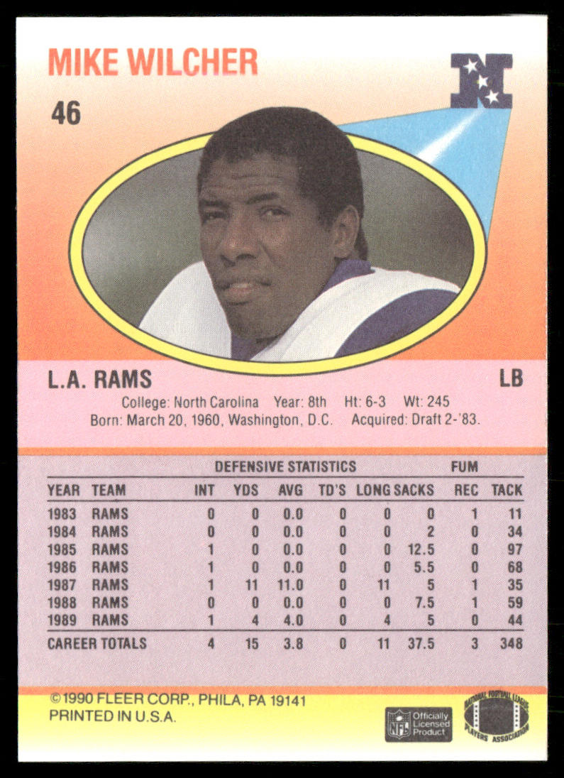 Mike Wilcher 1990 Fleer #46 Los Angeles Rams