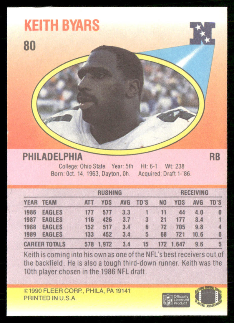 Keith Byars 1990 Fleer #80 Philadelphia Eagles