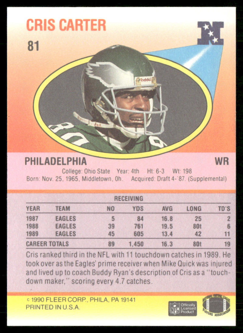 Cris Carter 1990 Fleer #81 Philadelphia Eagles