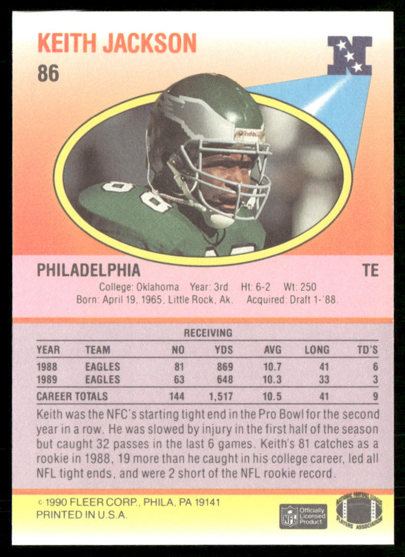 Keith Jackson 1990 Fleer #86 Philadelphia Eagles