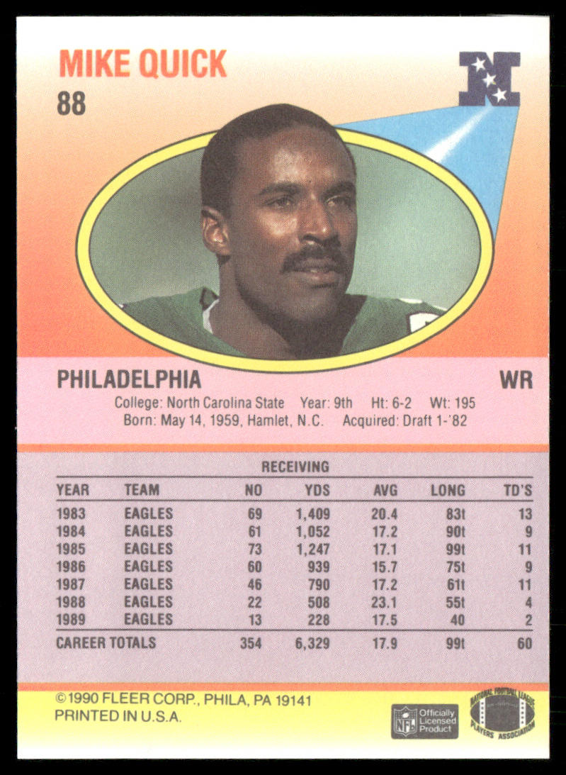Mike Quick 1990 Fleer #88 Philadelphia Eagles