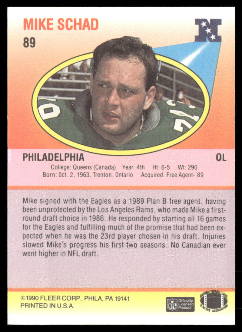 Mike Schad 1990 Fleer #89 Philadelphia Eagles