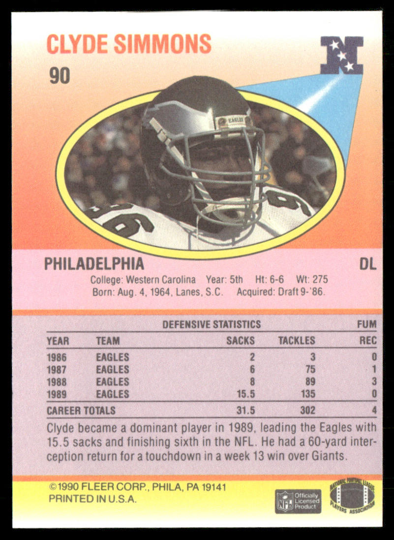 Clyde Simmons 1990 Fleer #90 Philadelphia Eagles