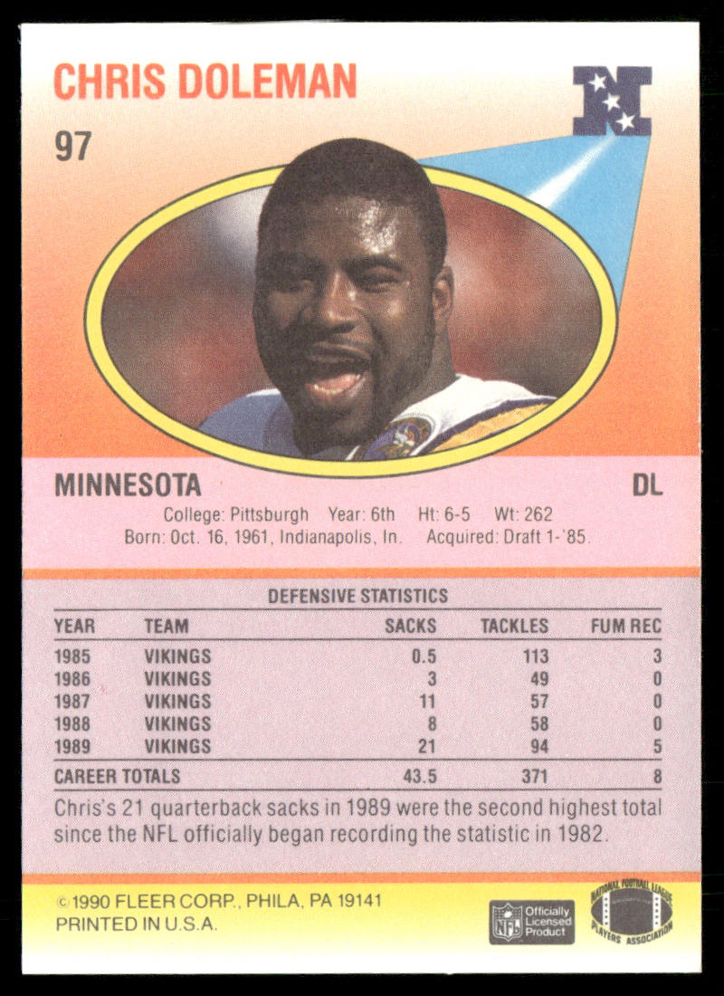 Chris Doleman 1990 Fleer #97 Minnesota Vikings