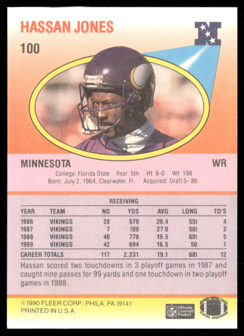 Hassan Jones 1990 Fleer #100 Minnesota Vikings