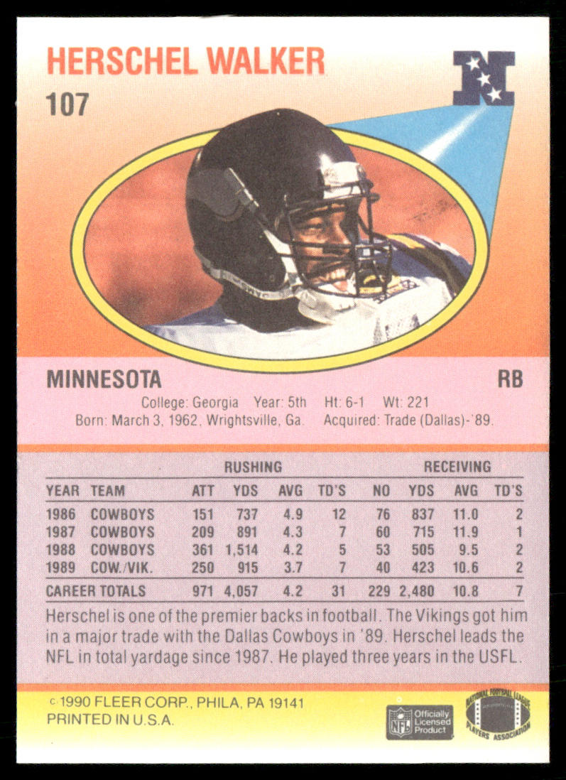 Herschel Walker 1990 Fleer #107 Minnesota Vikings