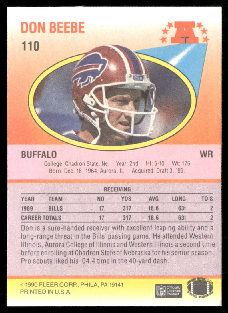 Don Beebe 1990 Fleer #110a Buffalo Bills