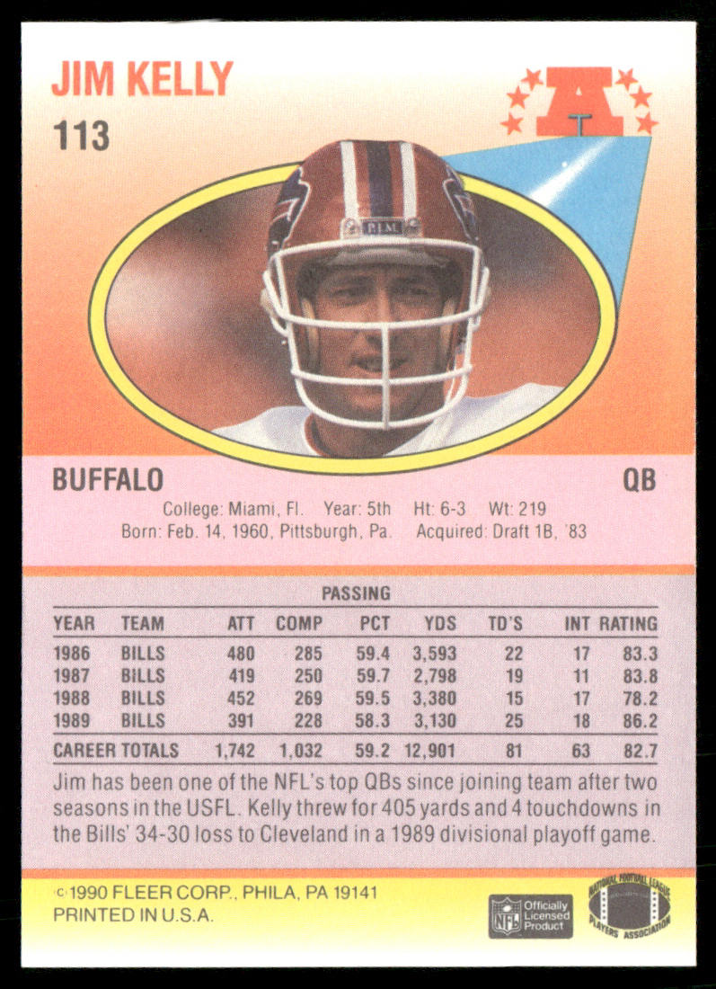 Jim Kelly 1990 Fleer #113a Buffalo Bills
