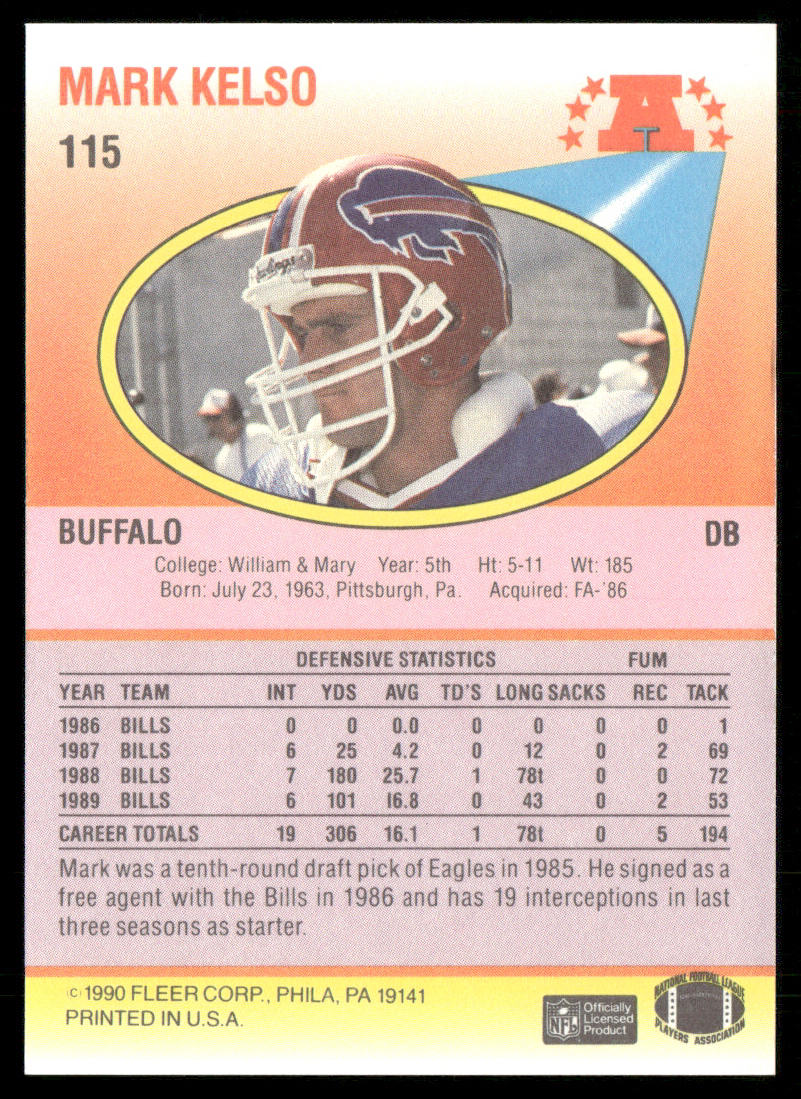 Mark Kelso 1990 Fleer #115a Buffalo Bills