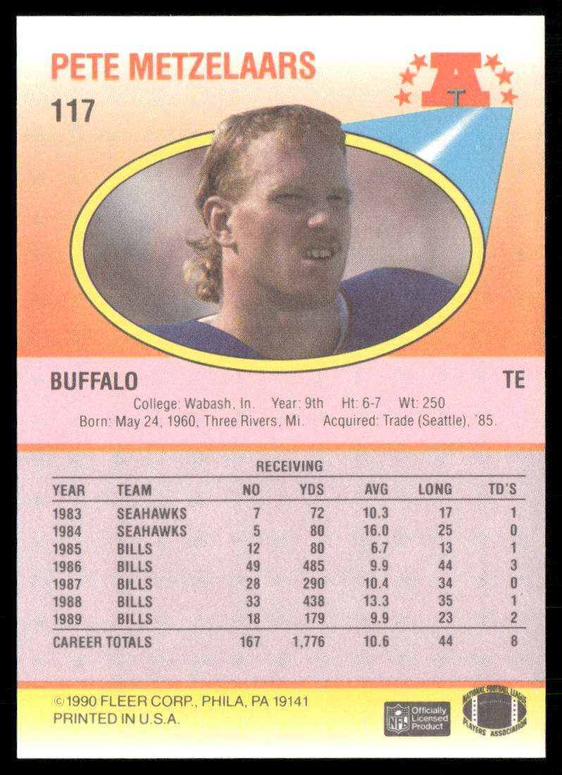 Pete Metzelaars 1990 Fleer #117b Buffalo Bills