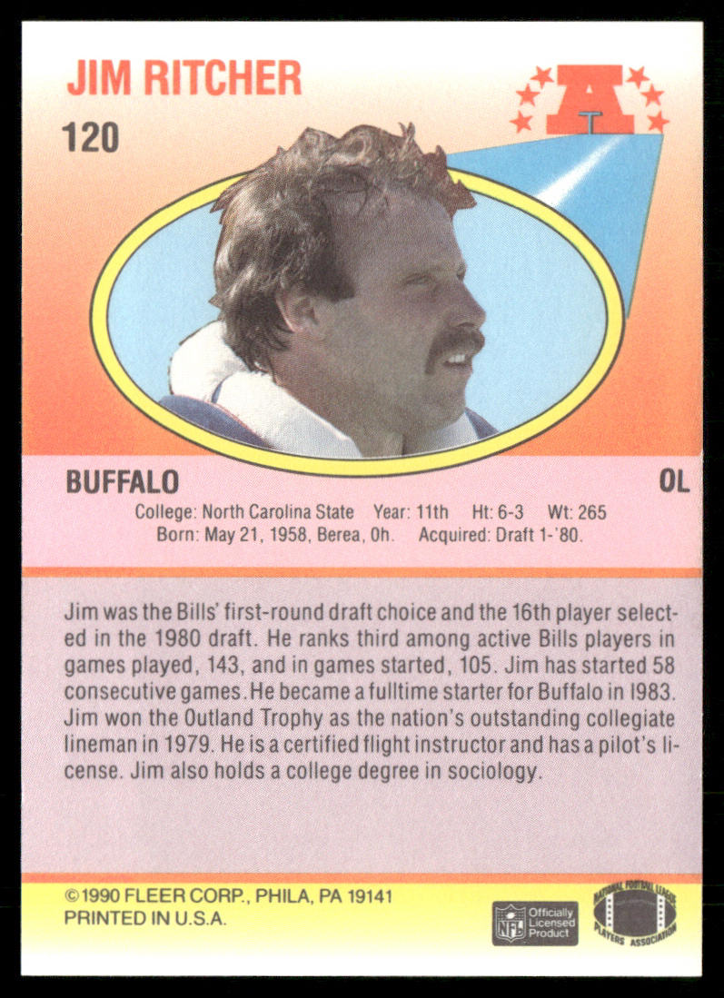 Jim Ritcher 1990 Fleer #120 RC Buffalo Bills