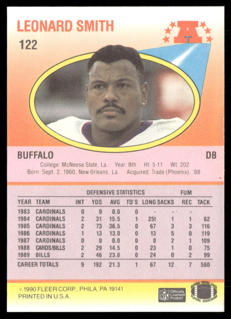 Leonard Smith 1990 Fleer #122a Buffalo Bills