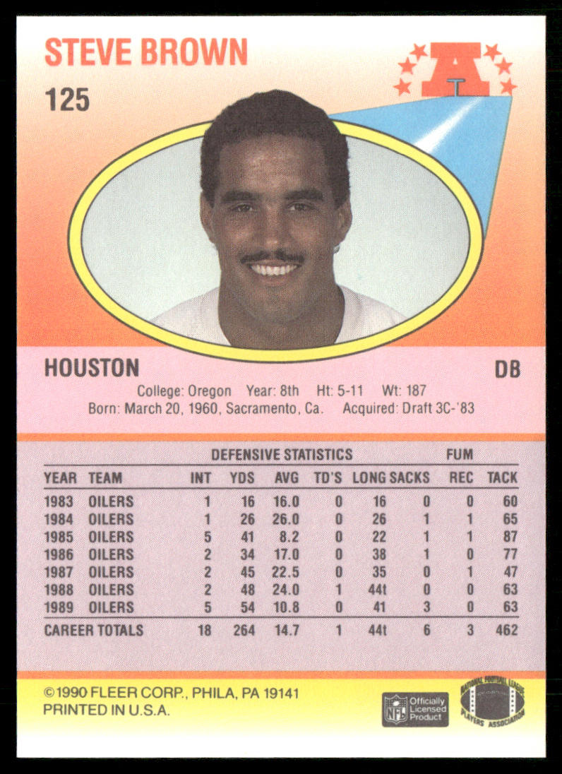 Steve Brown 1990 Fleer #125 Houston Oilers