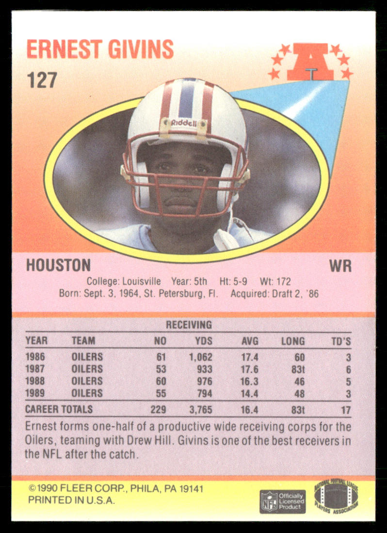 Ernest Givins 1990 Fleer #127 Houston Oilers
