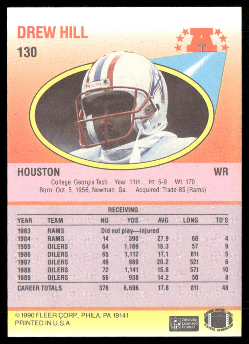 Drew Hill 1990 Fleer #130 Houston Oilers
