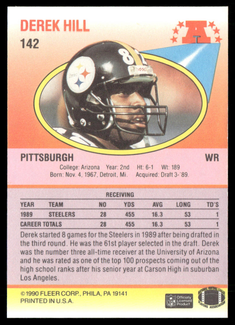 Derek Hill 1990 Fleer #142 RC Pittsburgh Steelers