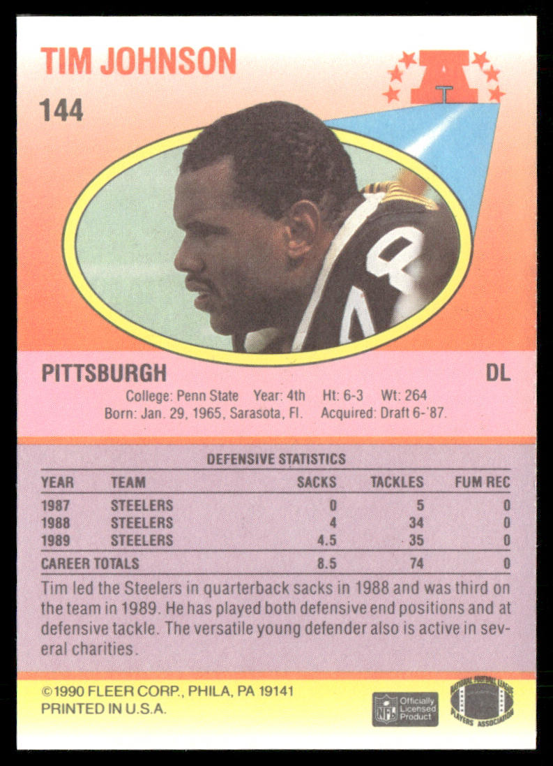 Tim Johnson 1990 Fleer #144 RC Pittsburgh Steelers