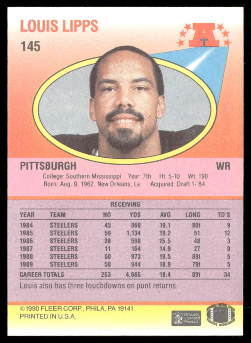 Louis Lipps 1990 Fleer #145 Pittsburgh Steelers