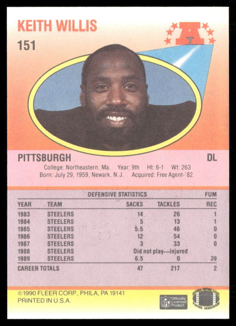 Keith Willis 1990 Fleer #151 Pittsburgh Steelers
