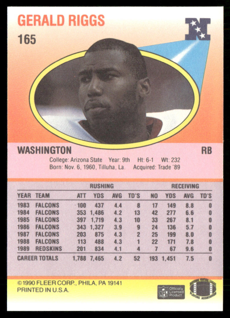 Gerald Riggs 1990 Fleer #165 Washington Redskins