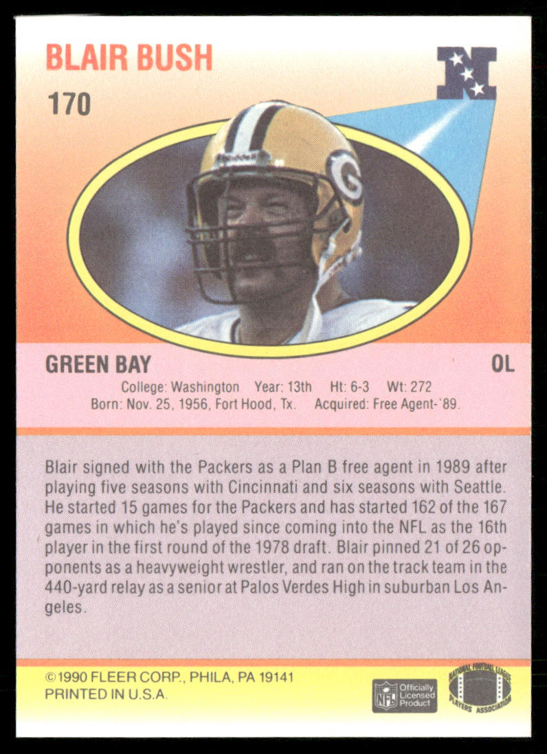 Blair Bush 1990 Fleer #170 Green Bay Packers