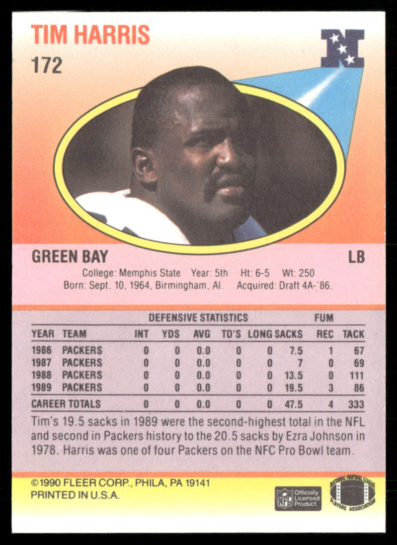 Tim Harris 1990 Fleer #172 Green Bay Packers