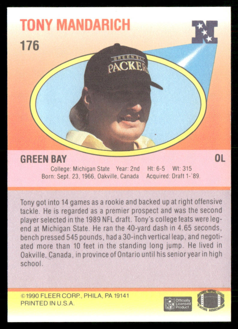 Tony Mandarich 1990 Fleer #176 Green Bay Packers