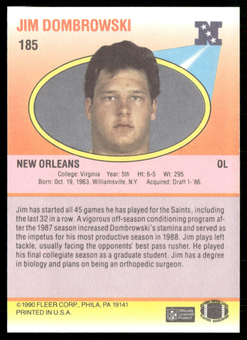 Jim Dombrowski 1990 Fleer #185 RC New Orleans Saints