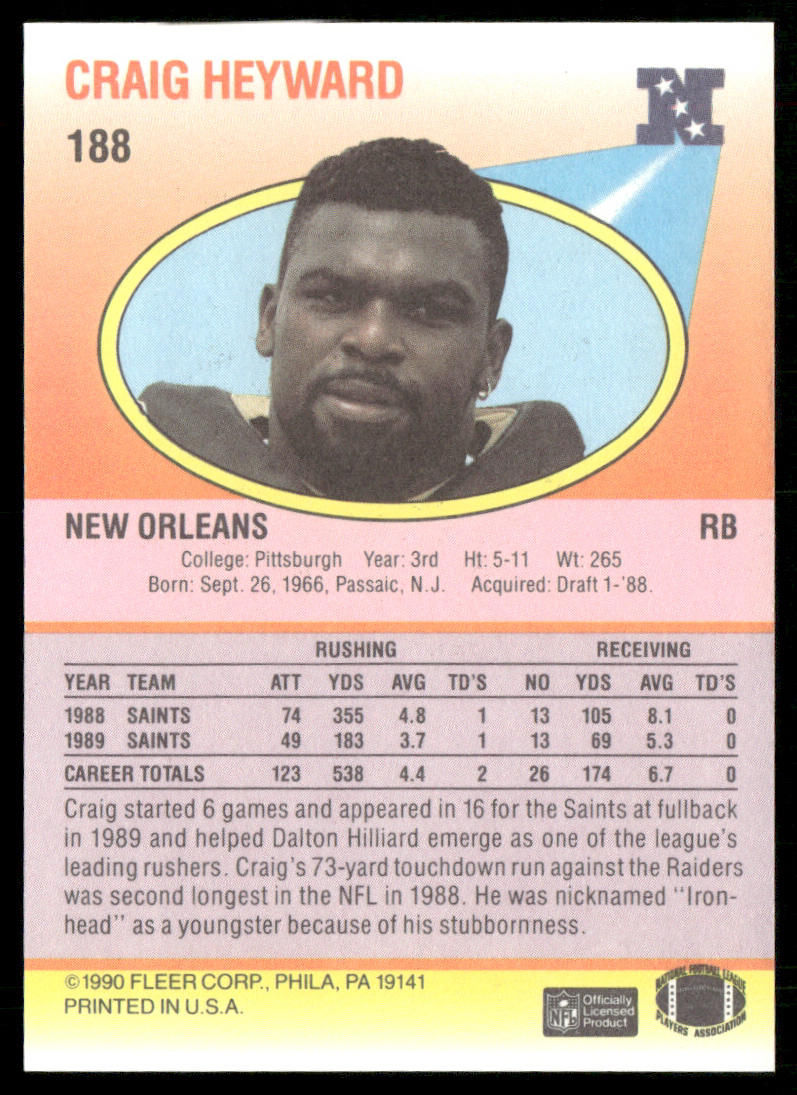 Craig Heyward 1990 Fleer #188 New Orleans Saints