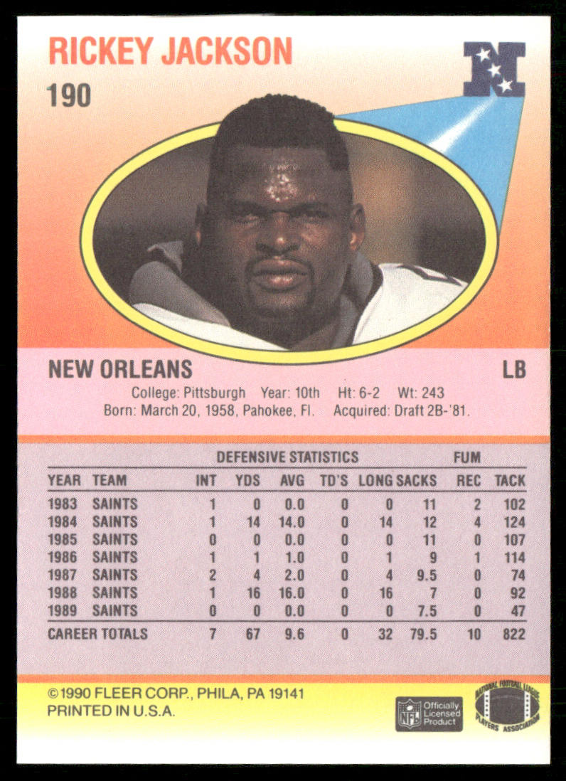 Rickey Jackson 1990 Fleer #190 New Orleans Saints