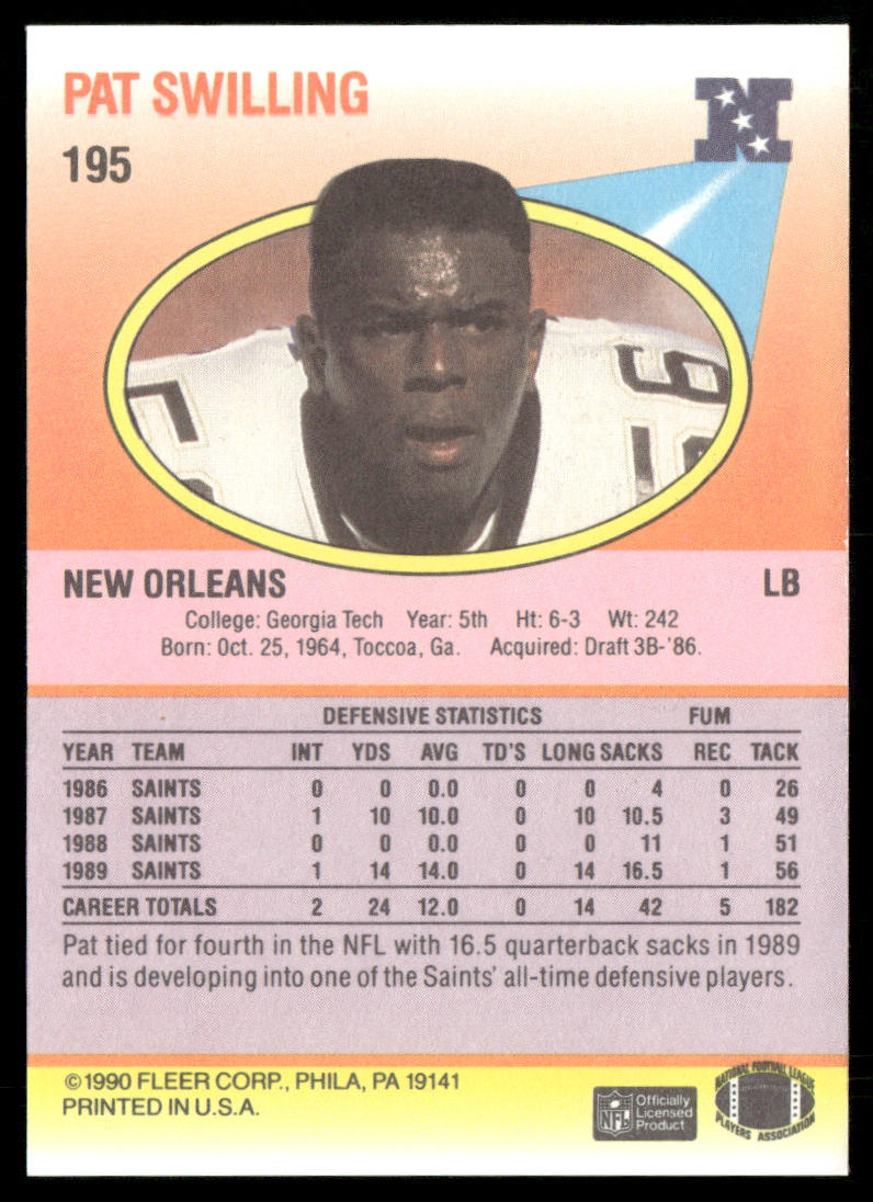 Pat Swilling 1990 Fleer #195 New Orleans Saints