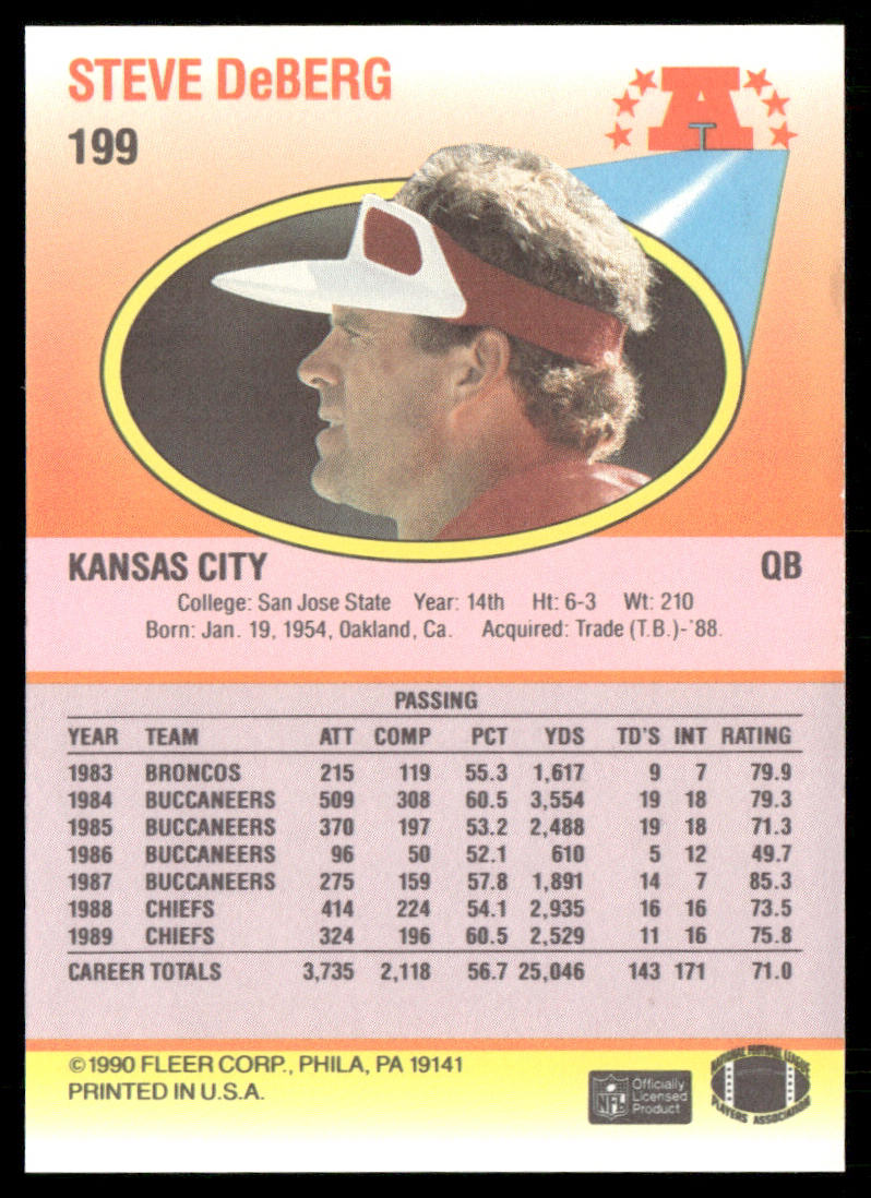 Steve DeBerg 1990 Fleer #199 Kansas City Chiefs