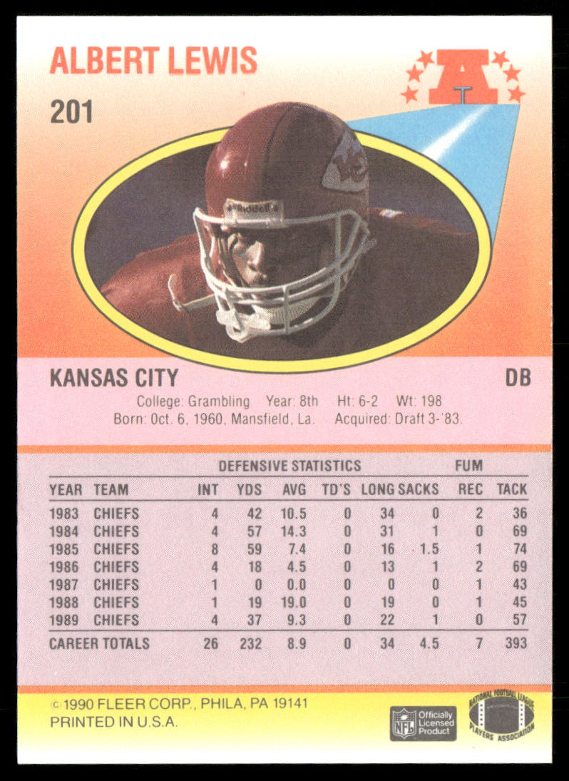Albert Lewis 1990 Fleer #201a Kansas City Chiefs
