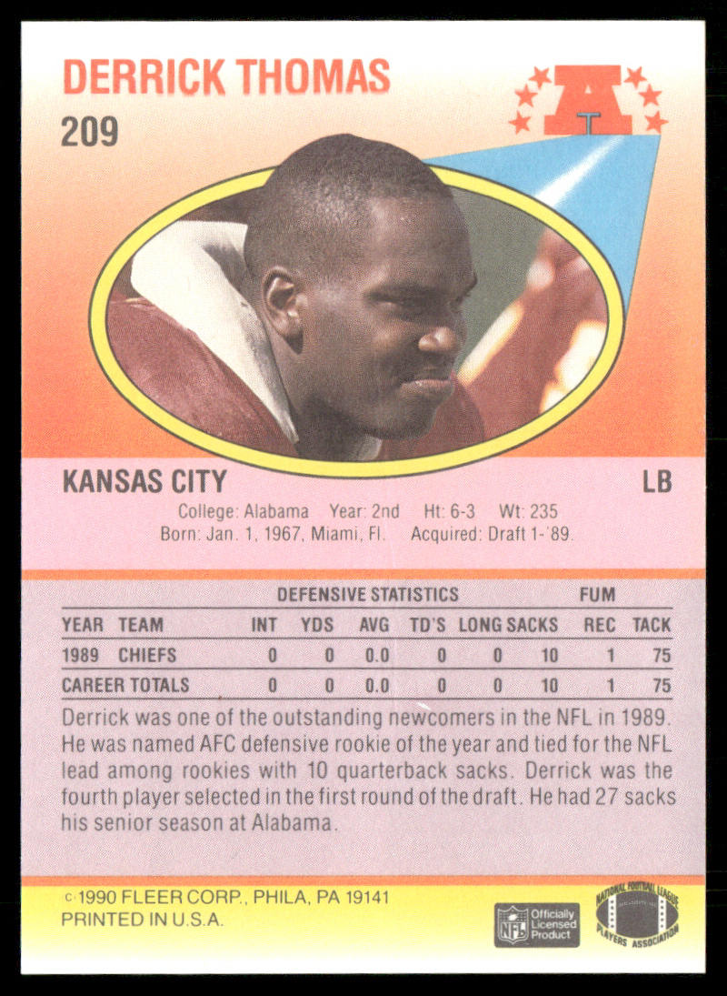 Derrick Thomas 1990 Fleer #209b Kansas City Chiefs