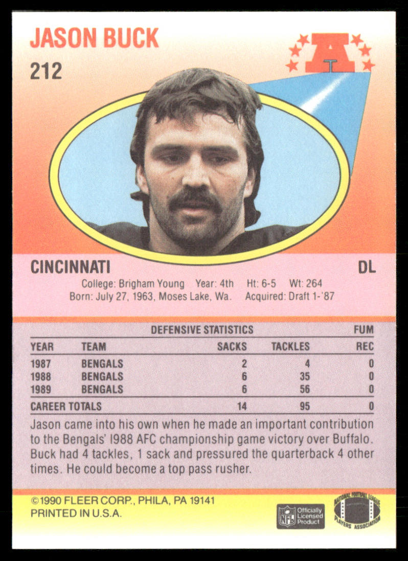 Jason Buck 1990 Fleer #212 Cincinnati Bengals