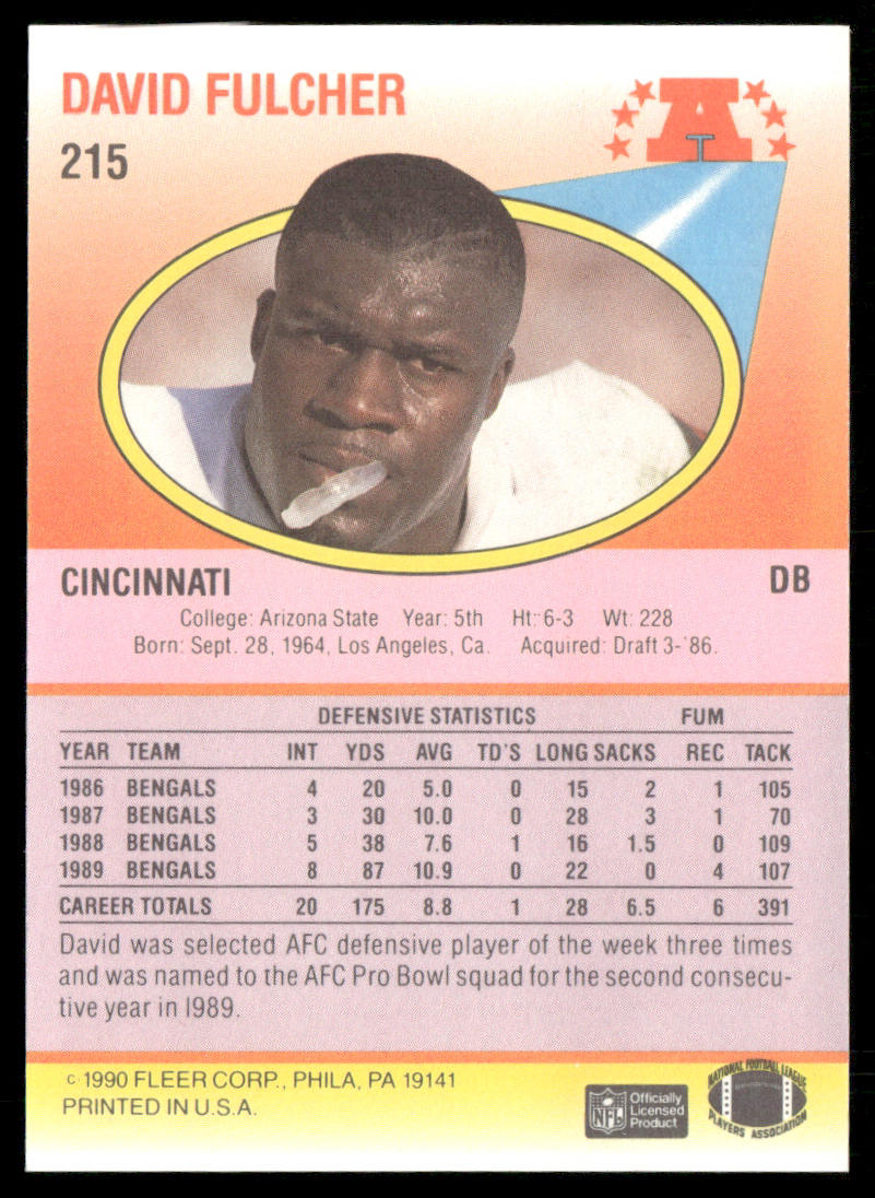 David Fulcher 1990 Fleer #215a Cincinnati Bengals