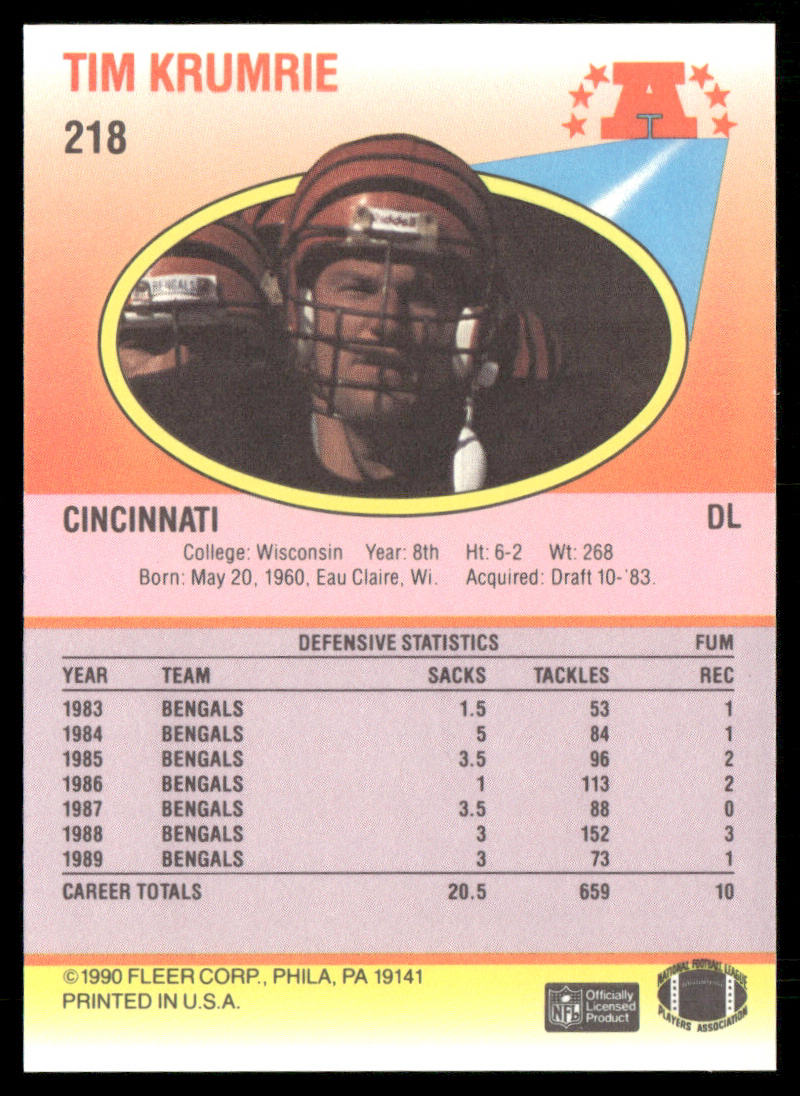 Tim Krumrie 1990 Fleer #218 Cincinnati Bengals