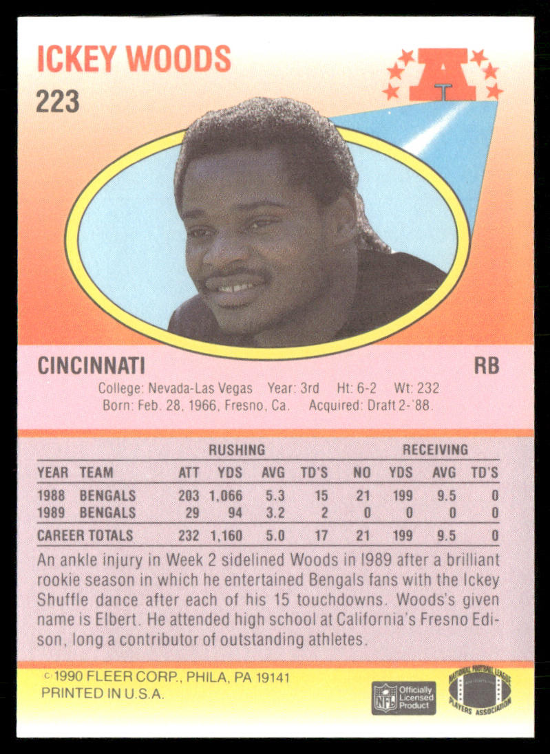 Ickey Woods 1990 Fleer #223a Cincinnati Bengals