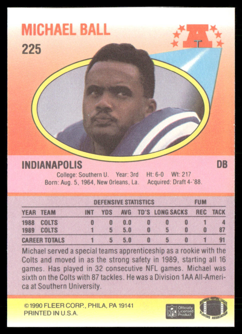 Michael Ball 1990 Fleer #225 RC Indianapolis Colts