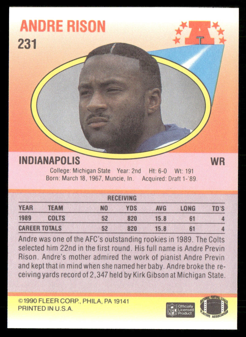 Andre Rison 1990 Fleer #231 Indianapolis Colts