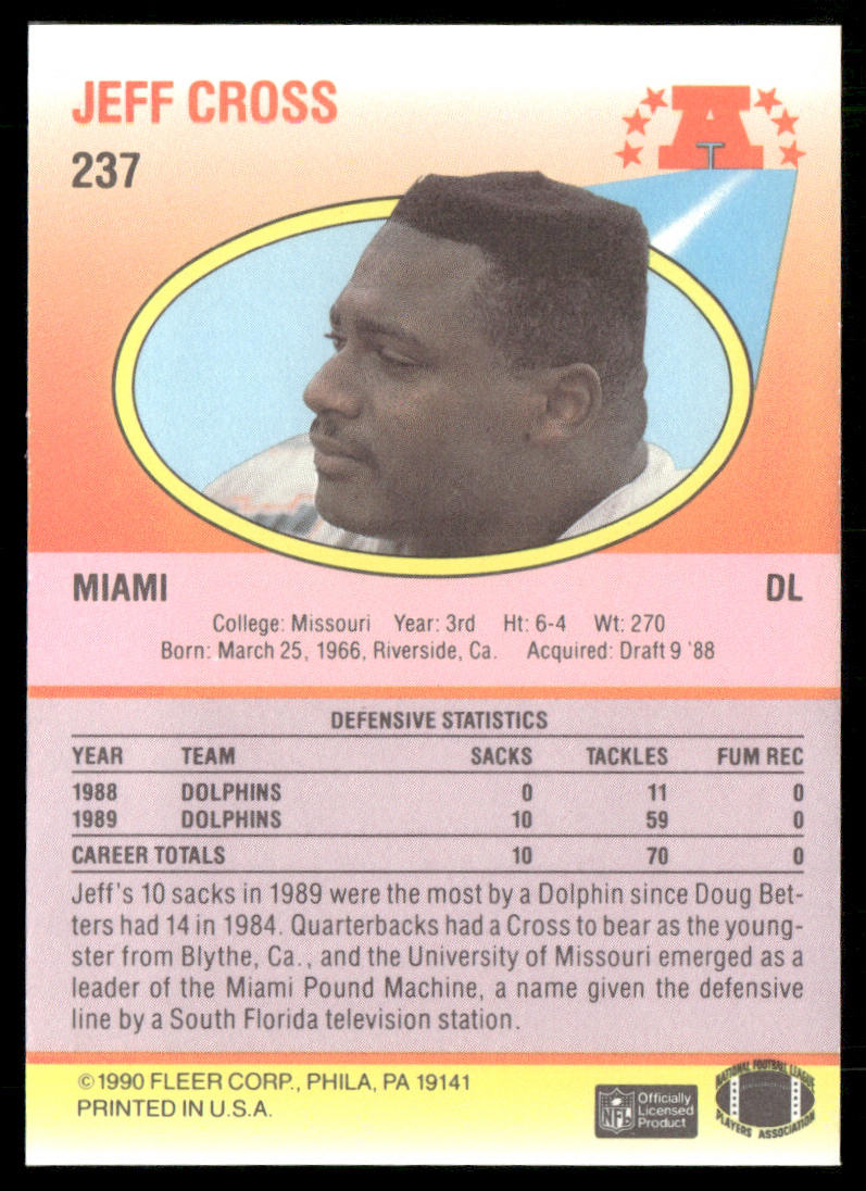 Jeff Cross 1990 Fleer #237 RC Miami Dolphins