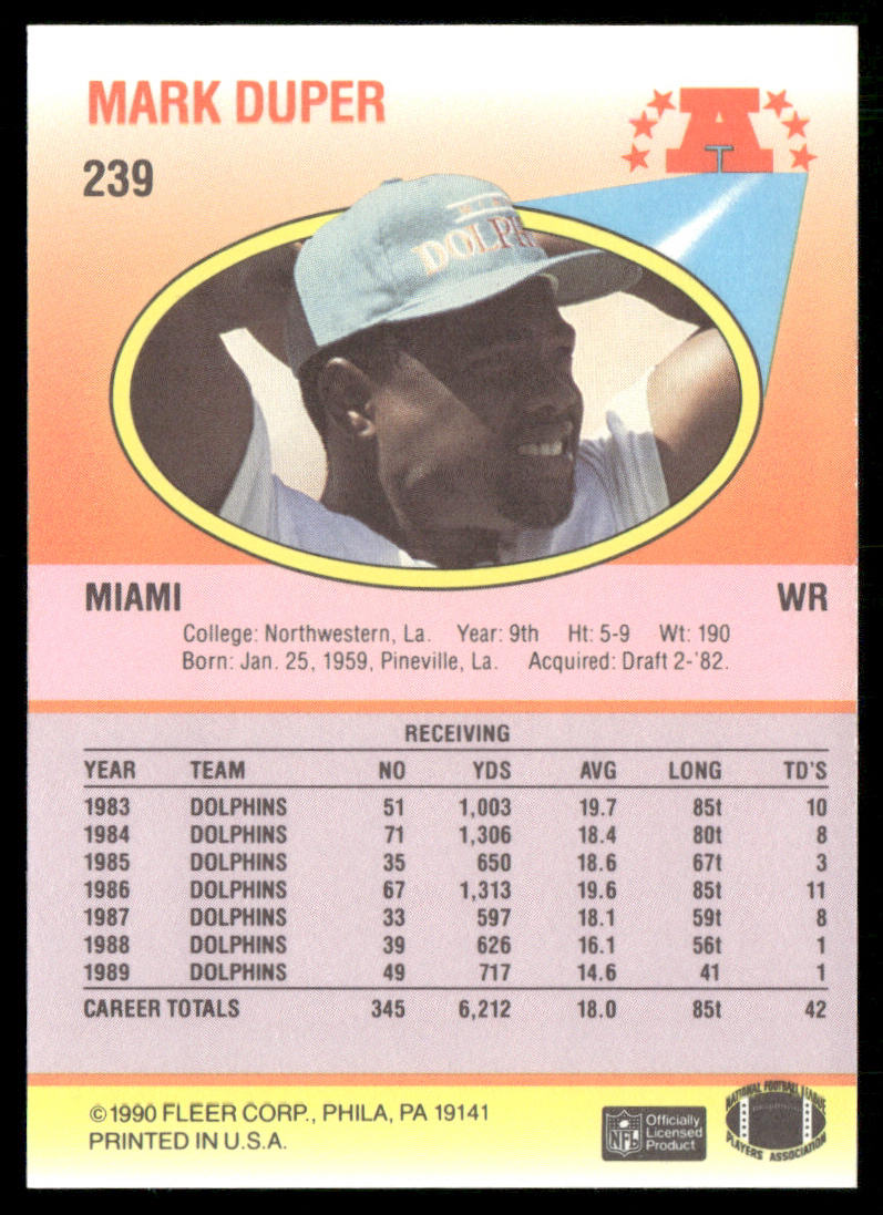 Mark Duper 1990 Fleer #239 Miami Dolphins