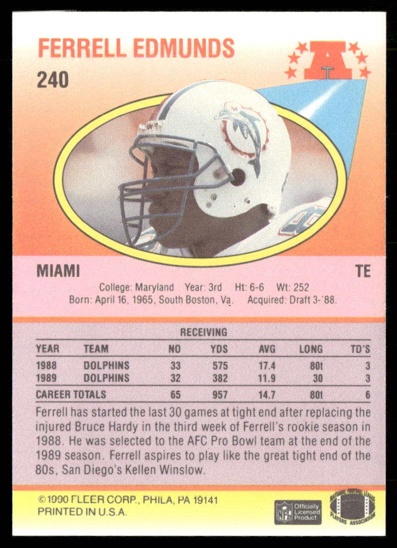 Ferrell Edmunds 1990 Fleer #240 Miami Dolphins