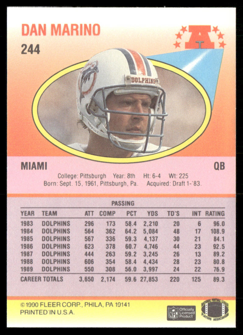 Dan Marino 1990 Fleer #244 Miami Dolphins