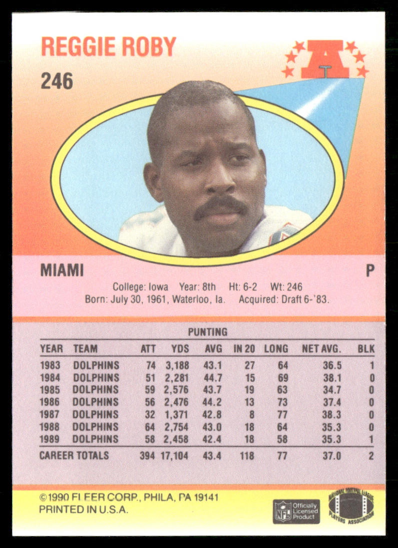 Reggie Roby 1990 Fleer #246 Miami Dolphins