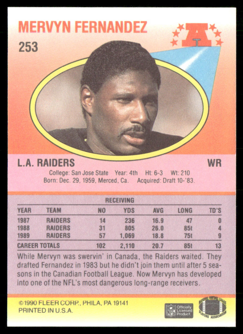 Mervyn Fernandez 1990 Fleer #253 Los Angeles Raiders