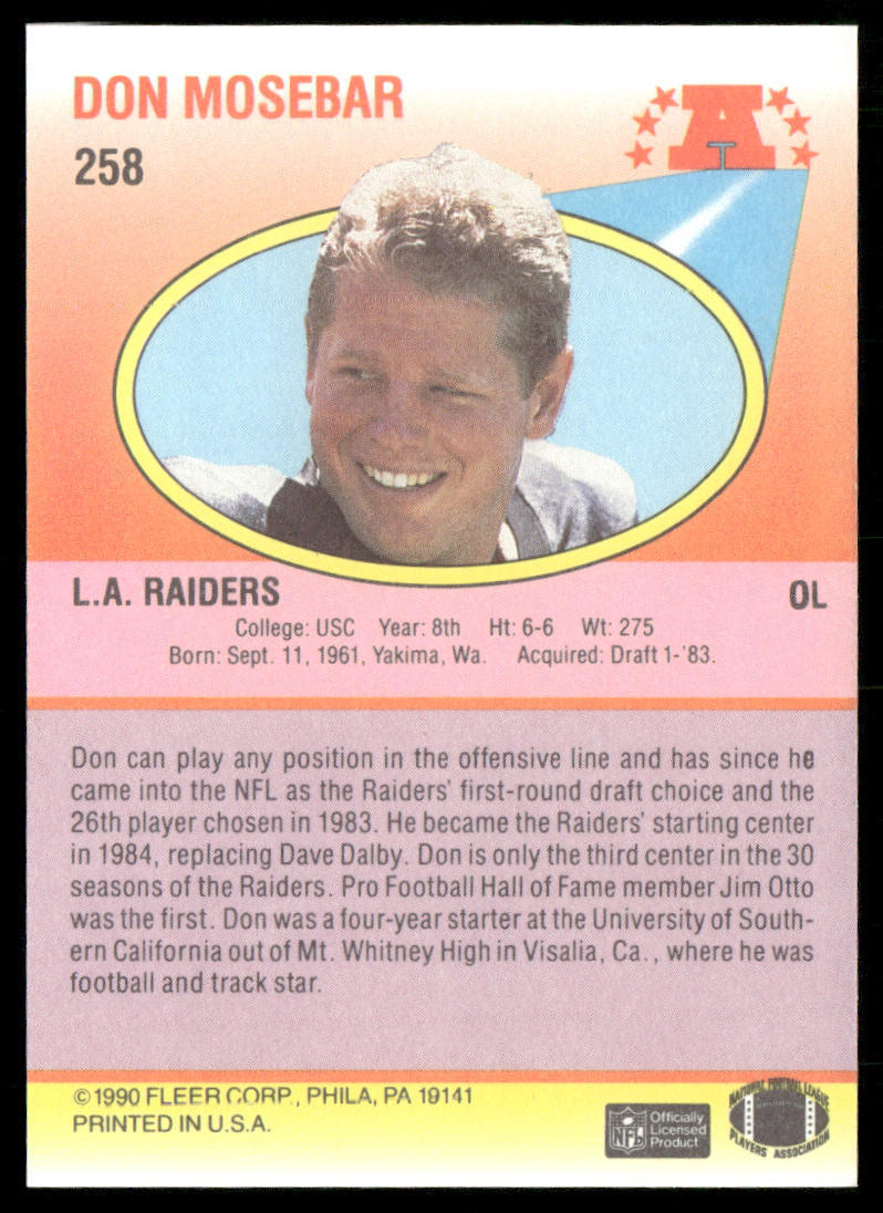 Don Mosebar 1990 Fleer #258 Los Angeles Raiders