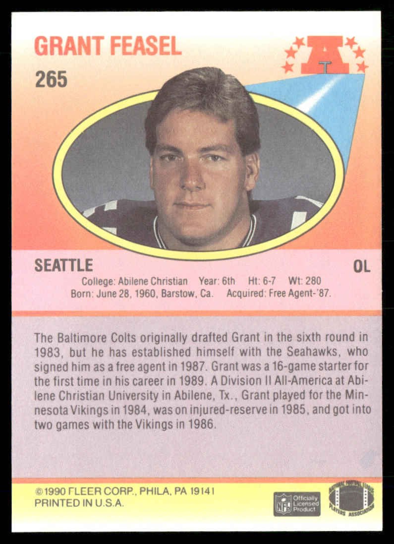 Grant Feasel 1990 Fleer #265 RC Seattle Seahawks